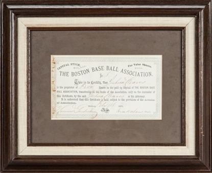 Rare, Historic 1871 Boston Red Stockings Stock Certificate- From the First Year of the National Association